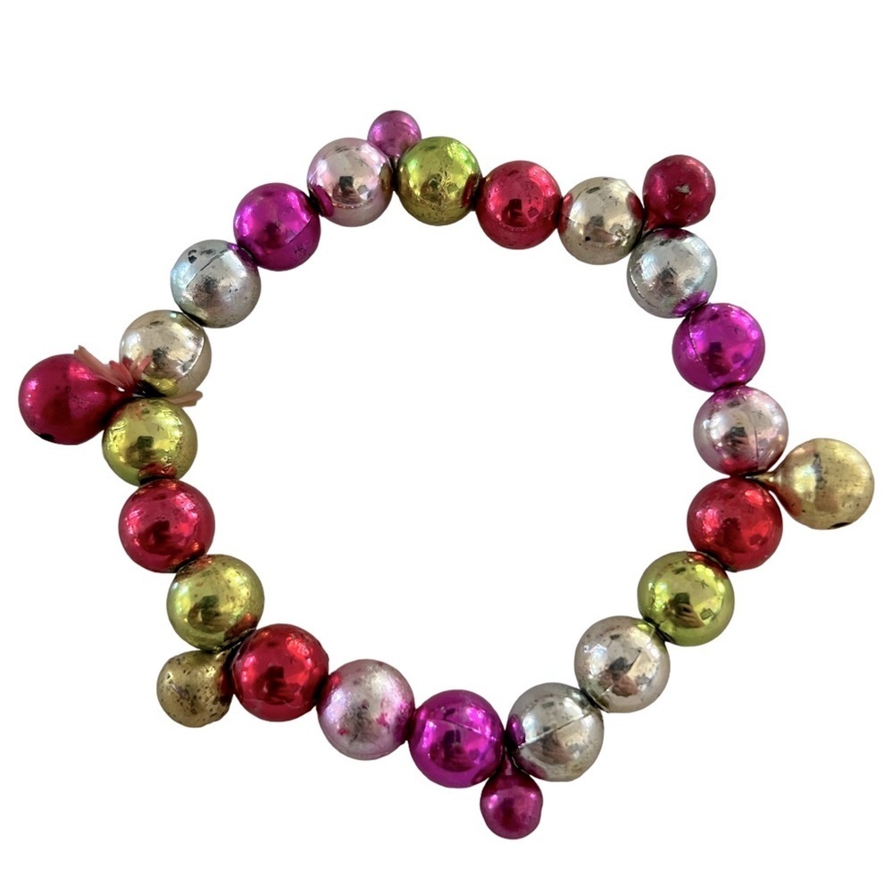 Colorful Rainbow Vintage Jingle Bells Beaded Holiday Christmas Bracelet
